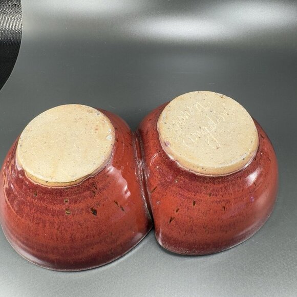 Vintage Hand Made Studio Art Pottery Divided Dish Double Salsa Bowl Chip N Dip - Picture 15 of 16